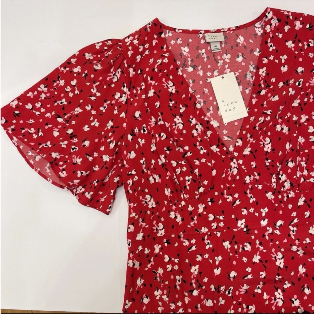 A New Day Flutter Sleeve V Neck Floral Blossom Red Maxi Dress Var Sizes | NWT - Picture 2 of 7
